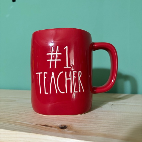 NEW Rae Dunn #1 TEACHER Mug Ceramic Mug Red Rae Dunn Teacher Mug - Picture 1 of 6